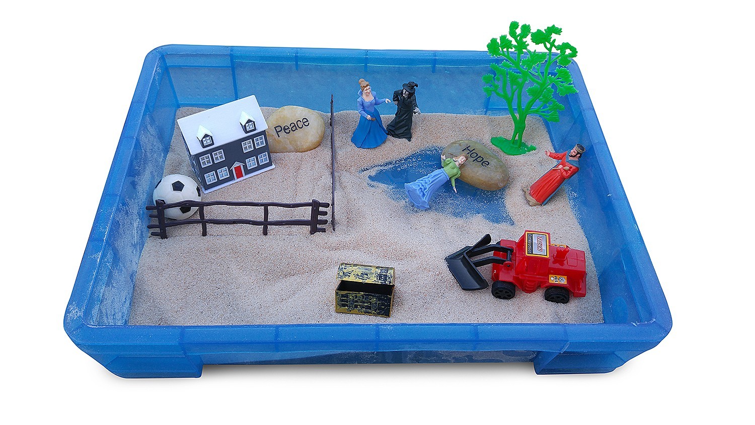 Sandtray therapy set, high quality sandtray, sand and deluxe set of miniatures