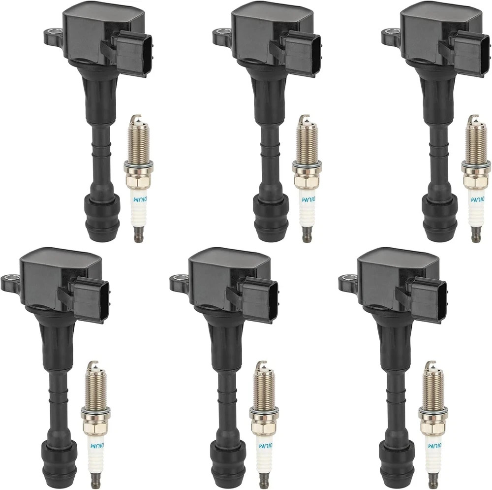 Set of 6 UF349 Ignition Coil Pack and Iridium Spark Plugs Compatible with Nissan