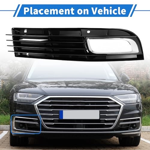 1pc Fog Light Grill for Audi A8 D3 2008-2010 Durable ABS Black Silver Tone