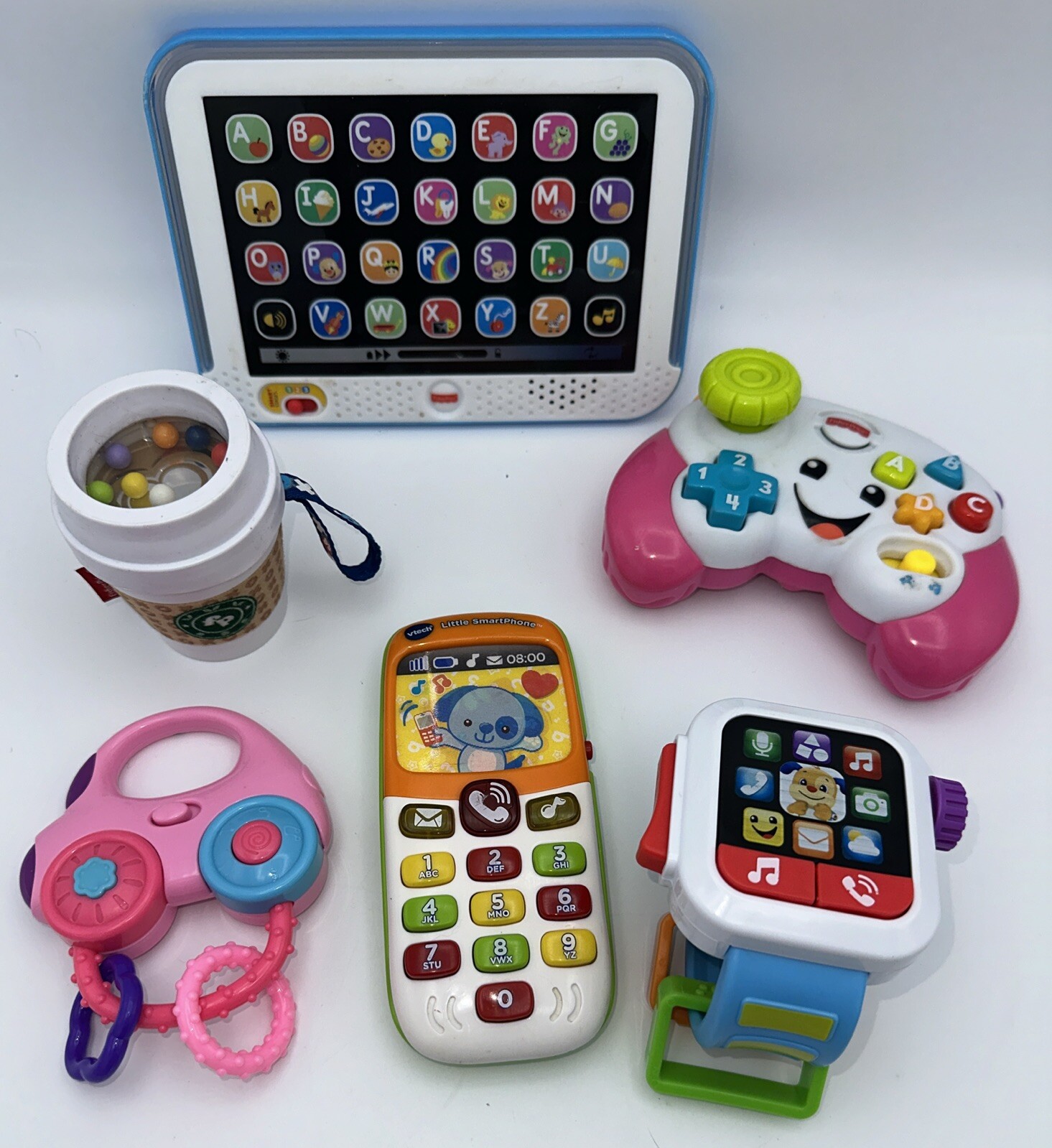 Mixed Lot Of 6 Musical Lights Learning Toys Tablet Watch Keys Phone Console Cup