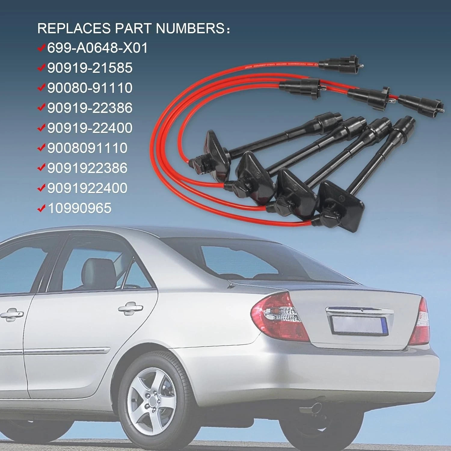 JDMSPEED New Ignition Spark Plug Wires Set Replacement for Toyota Camry Solara R