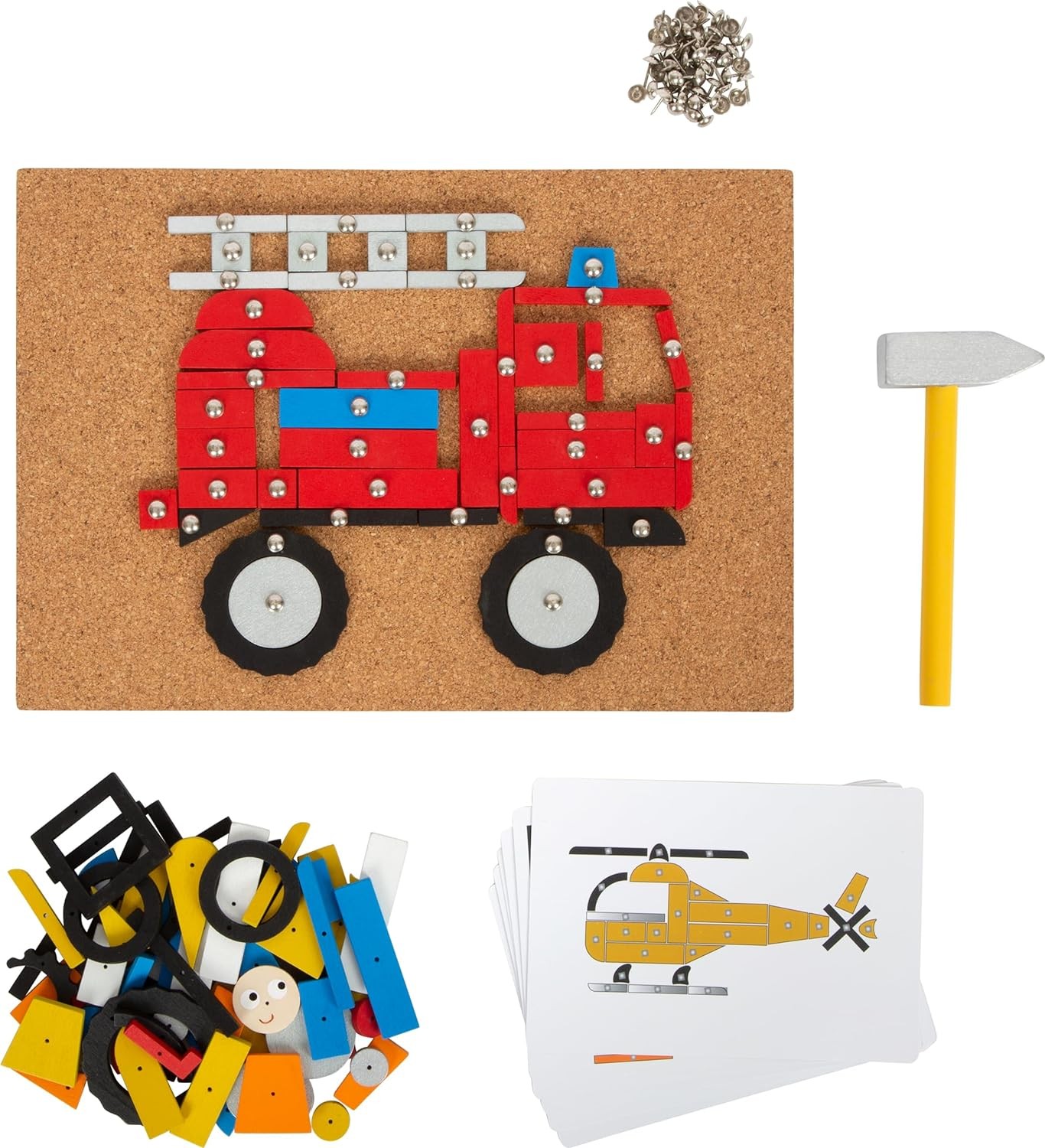 small foot Vehicles of The City Toy, Wood, with Cork Board and Hammer, for Kids