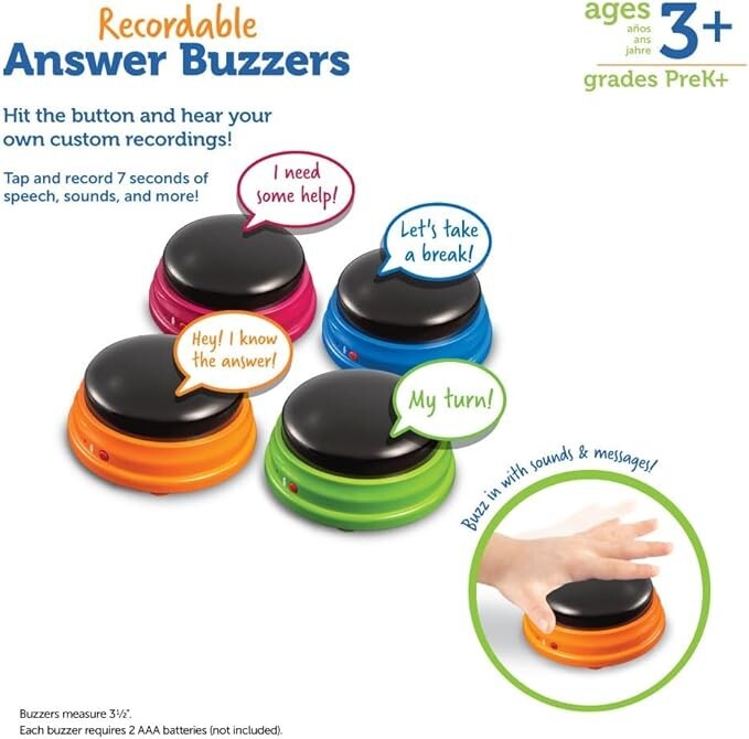 Learning Resources Recordable Answer Buzzers – Set of 4, Ages 3+ | Pre-K Persona