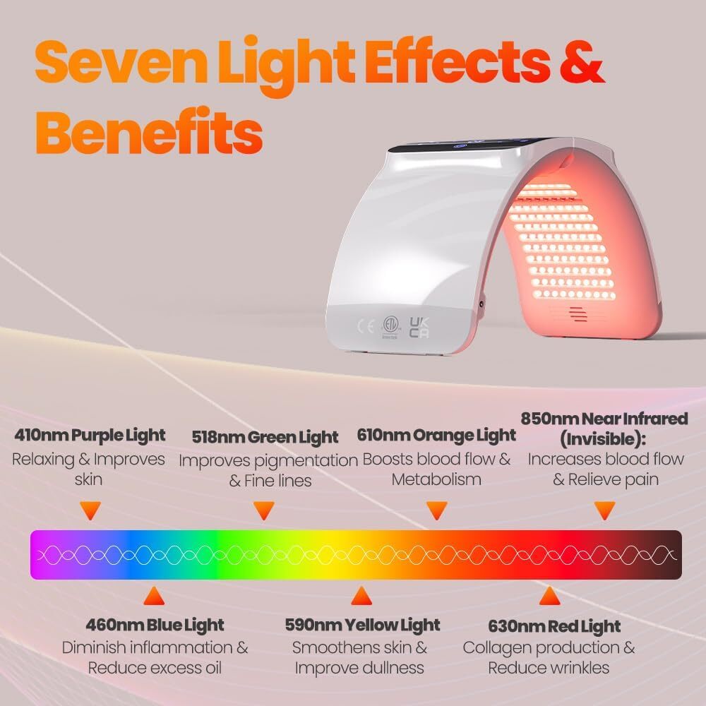 Bestqool LED Mask Photon LED Light Therapy – 6 Colors with Near Infrared Light