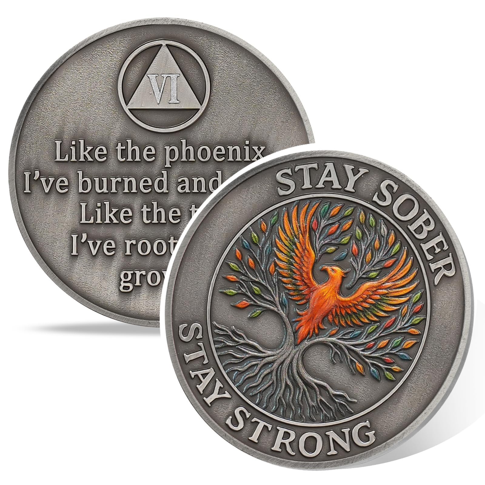 Phoenix Tree of Life 6 Year Sobriety Coin, Affirmation AA Medallion, Addictio…