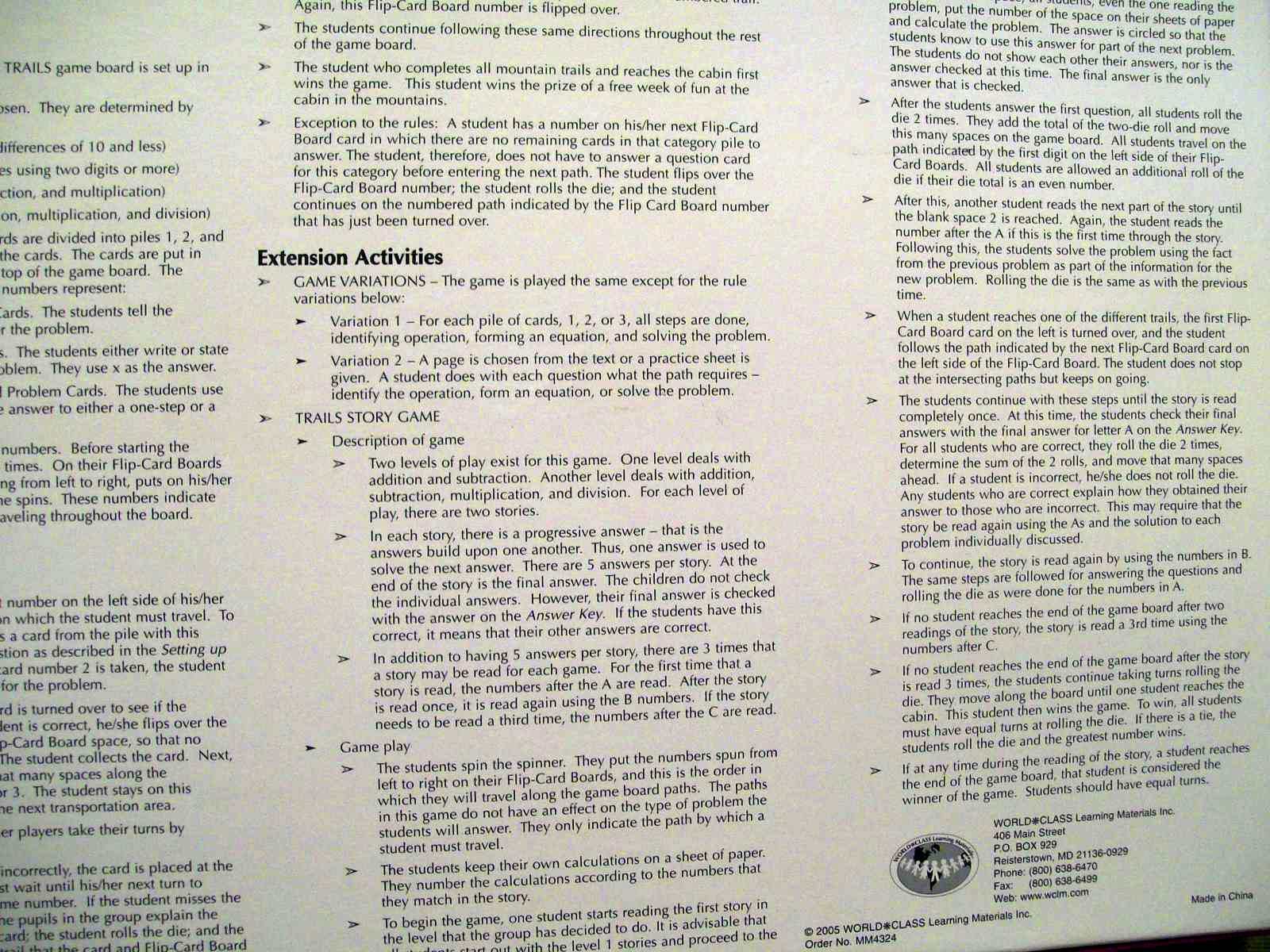 Flip Over Math Climbing the Word Problem Trails Game 2-4 Players Grades 3-5