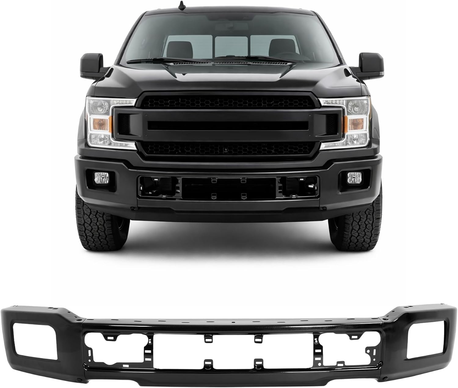 18-20 Ford F150 Front Bumper Face Bar w/ Fog Light Hole Impact Bar Chrome