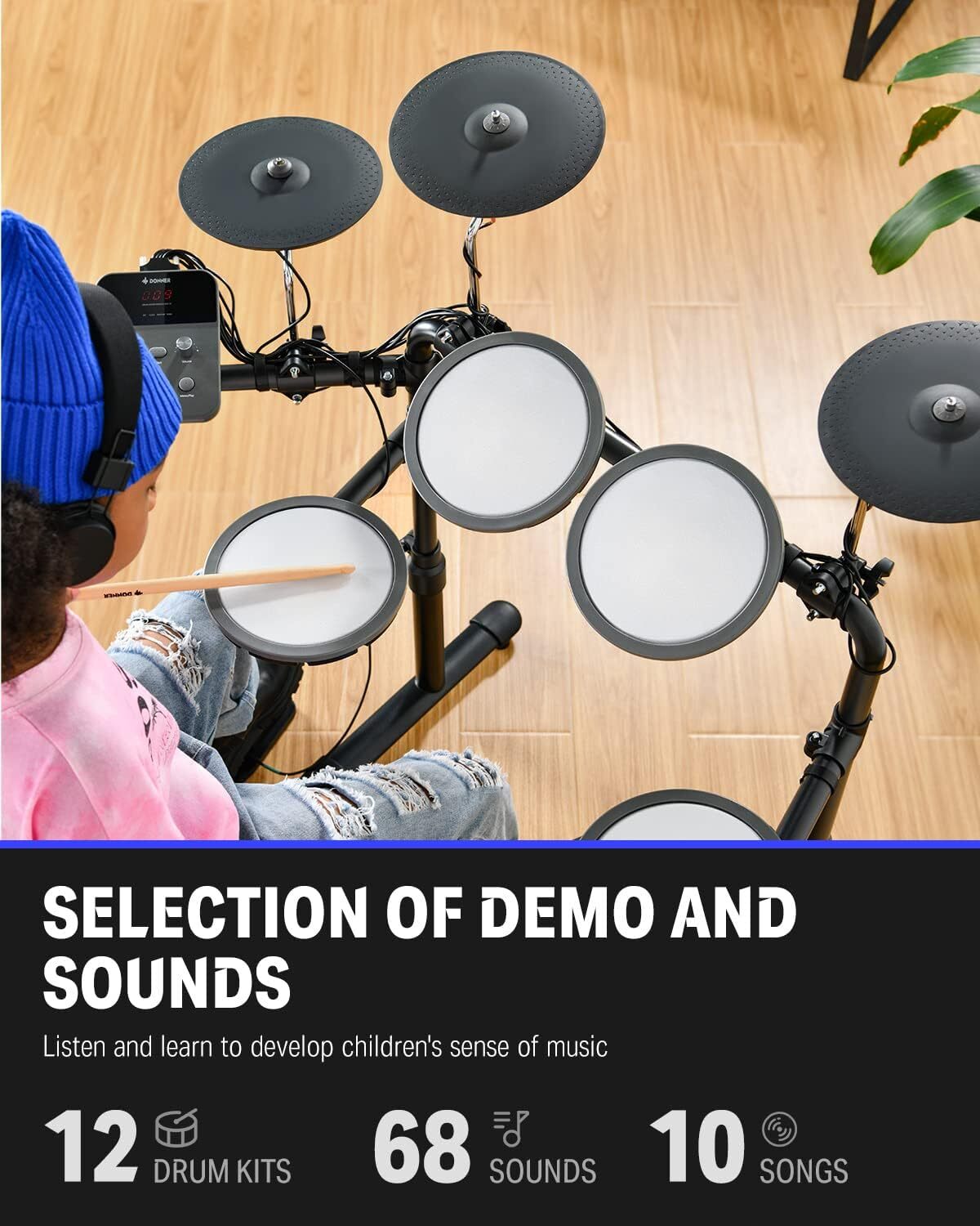 Donner DED-70 Electric Drum Set with 4 Quiet Mesh Drum Pads, 2 Switch Pedal,