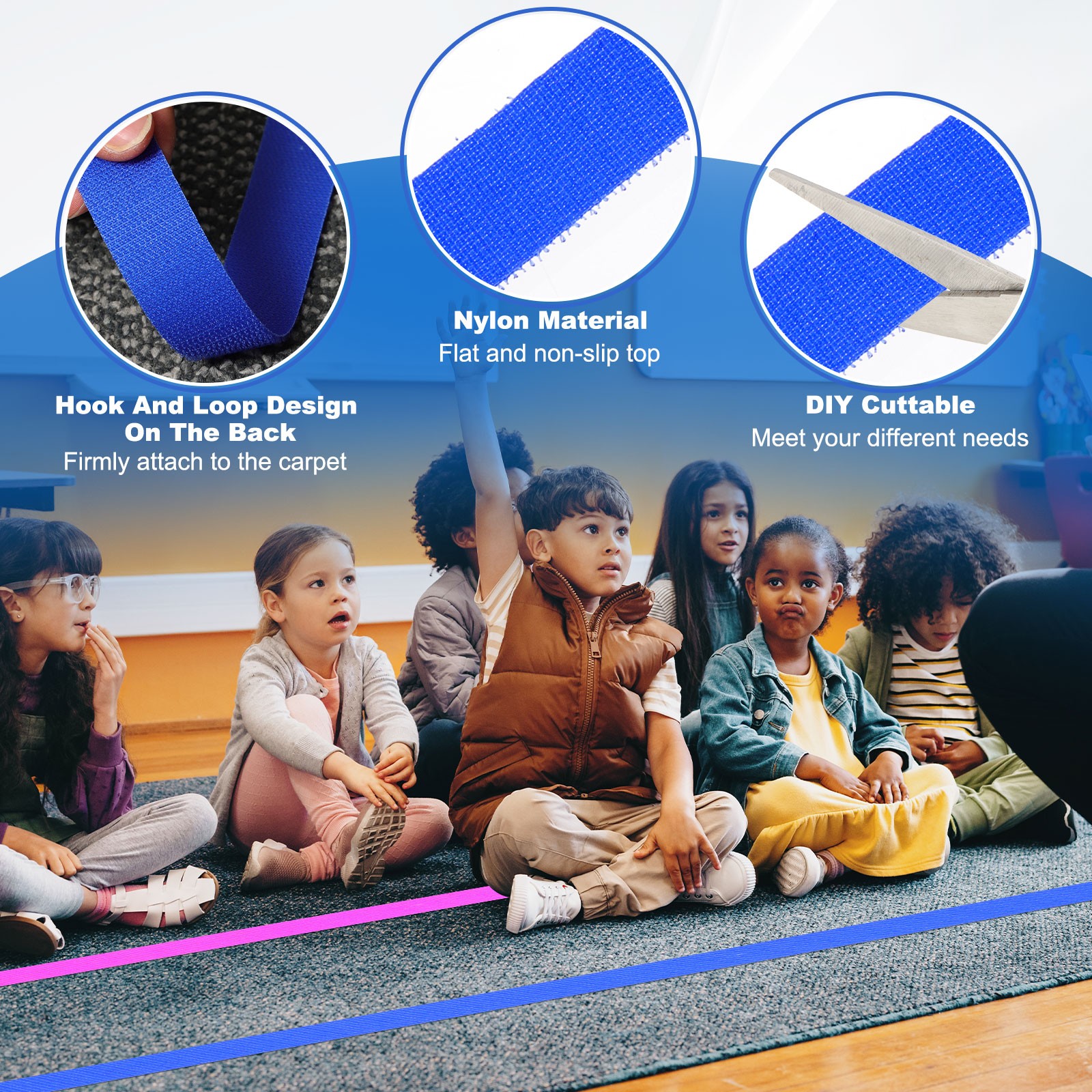 Carpet Marker Strips 1 Inch x 25 Ft, Floor Markers Nylon Strip, Blue