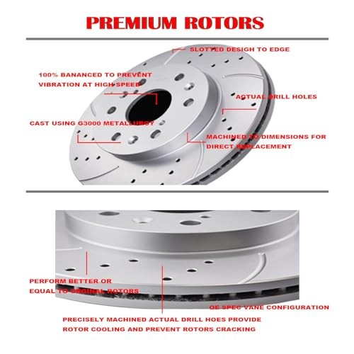 Front Brake Kit, Drilled and Slotted Brake Rotors Ceramic Brake Pads for