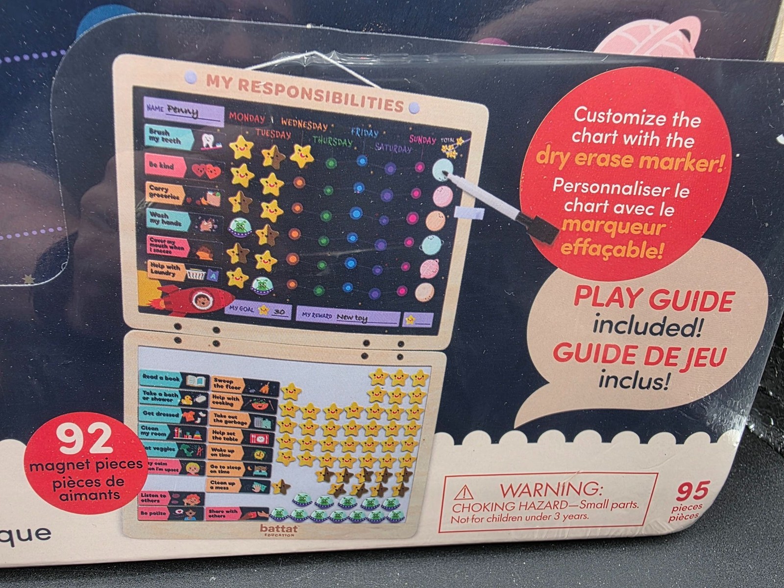 Battat Education Magnetic Responsibility Chart With 92 Pieces & Dry Erase Marker