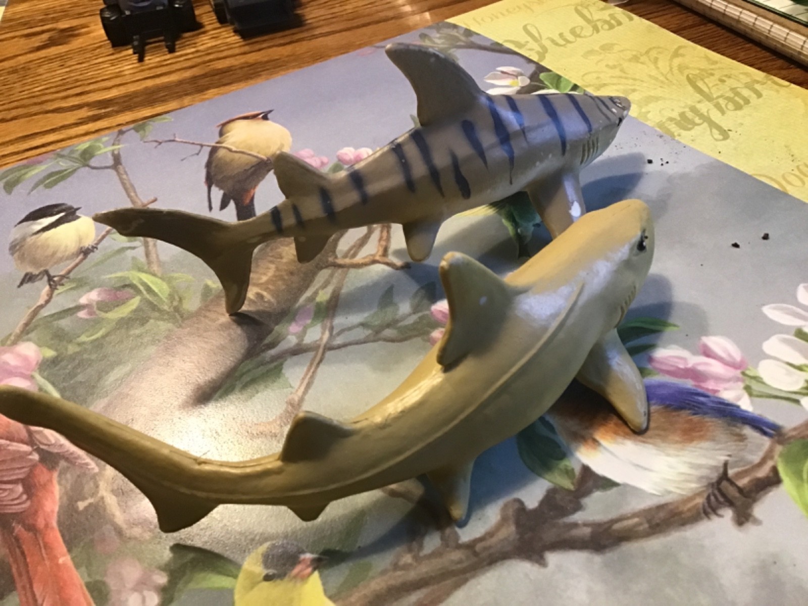 Lot of 2 Made in China Hollow Rubber Plastic toy Tiger Sharks Preowned Good