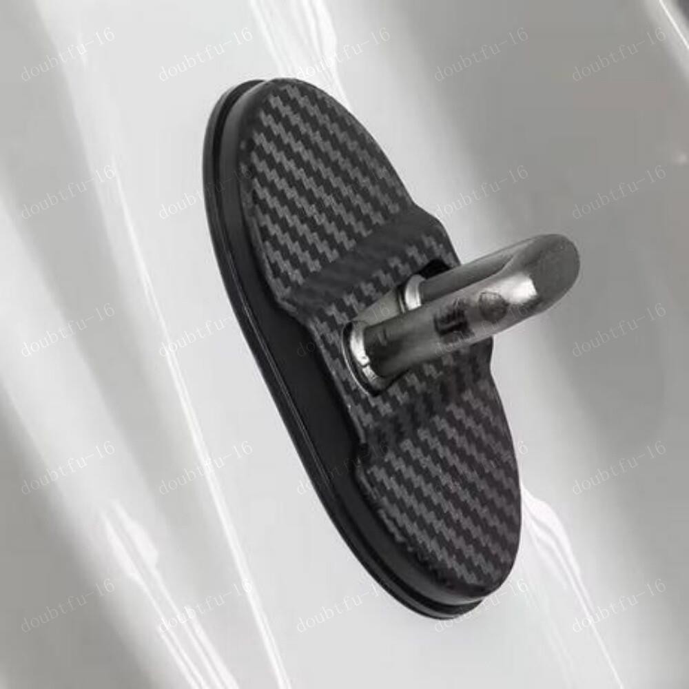 4x Black Carbon Fiber Plastic Car Door Lock Protective Cover Trim Accessories