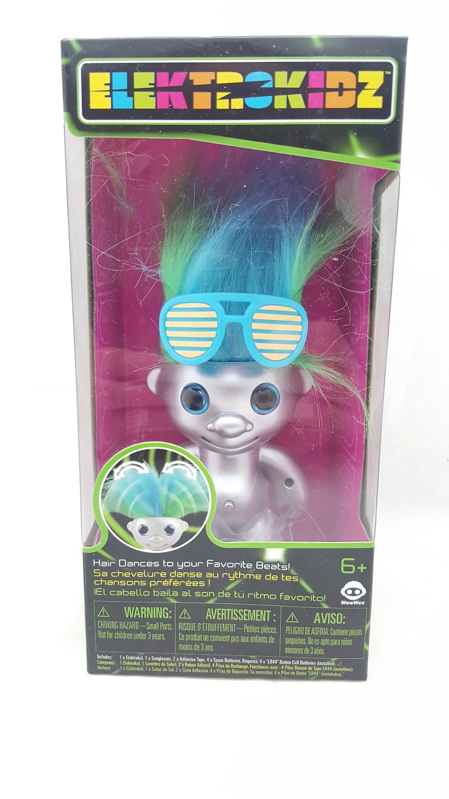 WowWee ElectroKidz Toy, Matte Silver 1205 Dancing Hair Troll New In Box