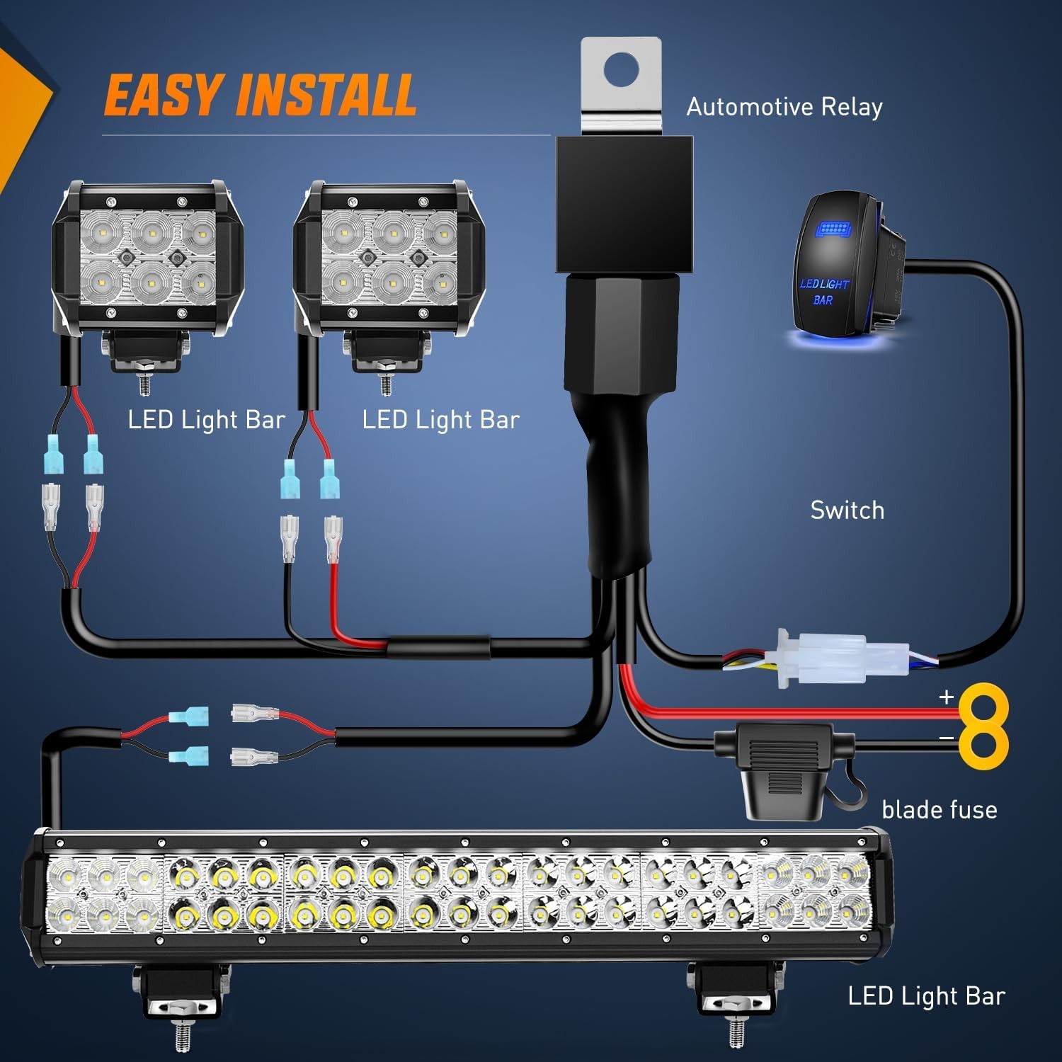 Nilight 20 Inch126W Led Light Bar Spot Flood Combo 2PCS 4 Inch 18W Led Pods Floo