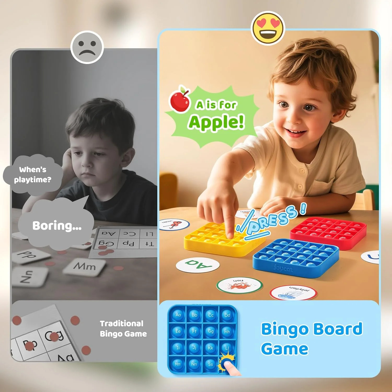 JoyCat Alphabet Bingo Game for Kids Ages 3-5, Sensory ABC Learning Toy with 6 Re