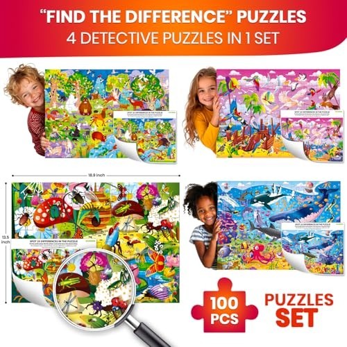 100 Piece Jigsaw Puzzles for Kids 4-8 – Ocean & Forest Animal Search Game, Educa