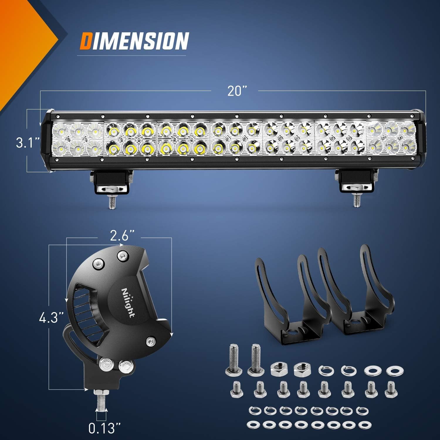 Nilight 20 Inch126W Led Light Bar Spot Flood Combo 2PCS 4 Inch 18W Led Pods Floo