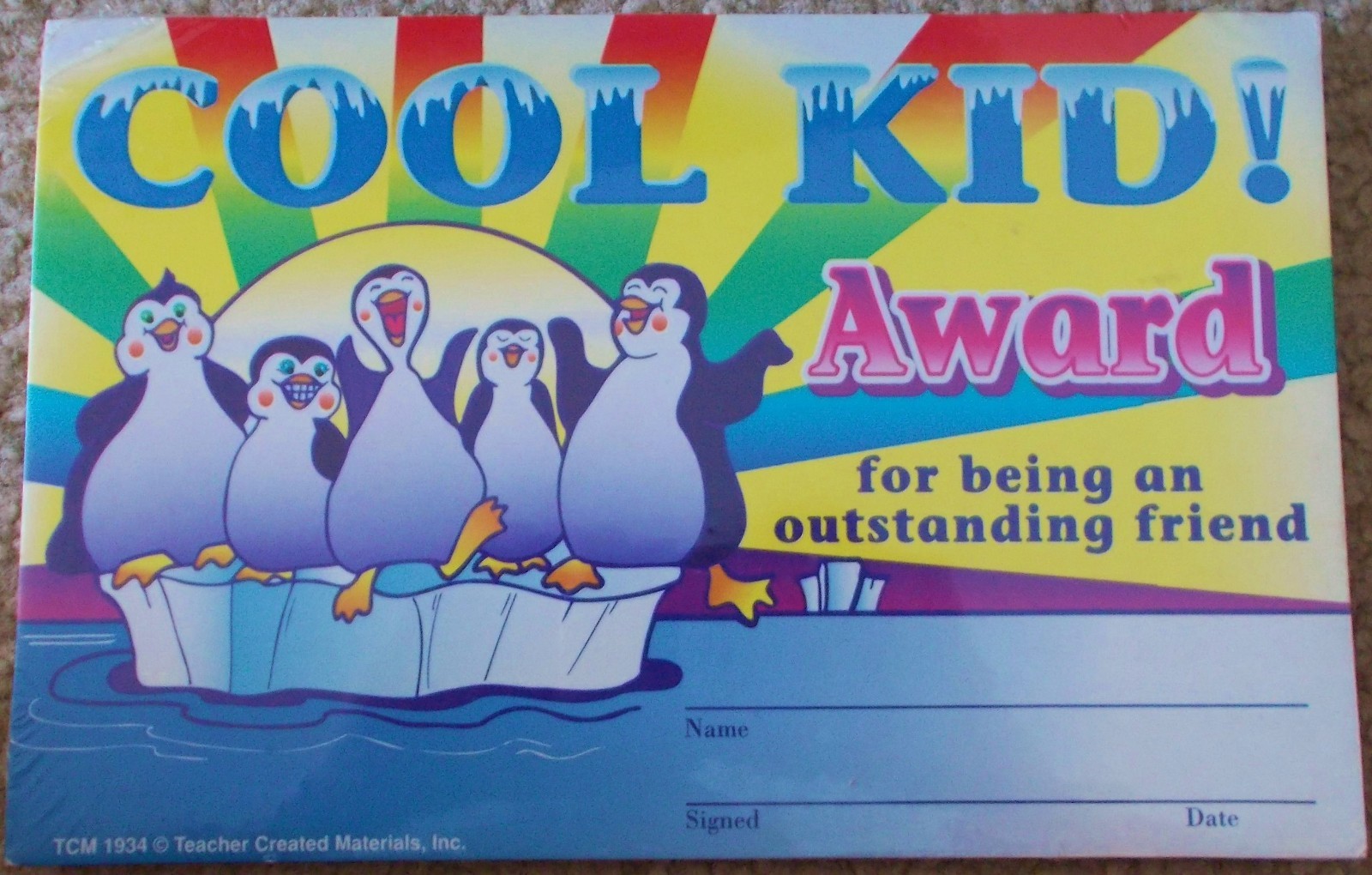 TEACHER CREATED MATERIALS INC COOL KID AWARD CARDS 25 COUNT UNUSED
