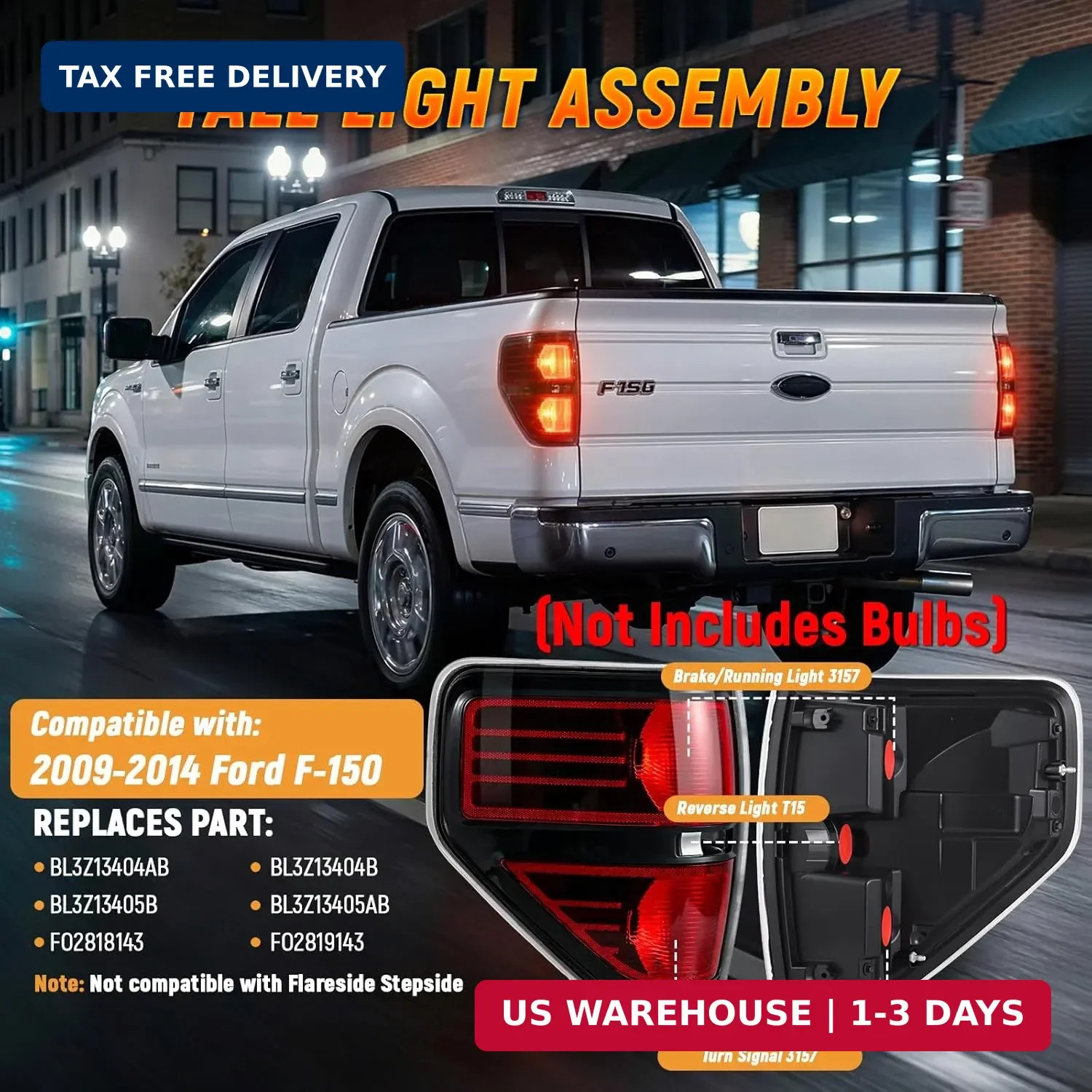 Rear Brake Tail Light for 2009 2010 2011 2012 2013 2014 Ford F150 F-150 Left Dri
