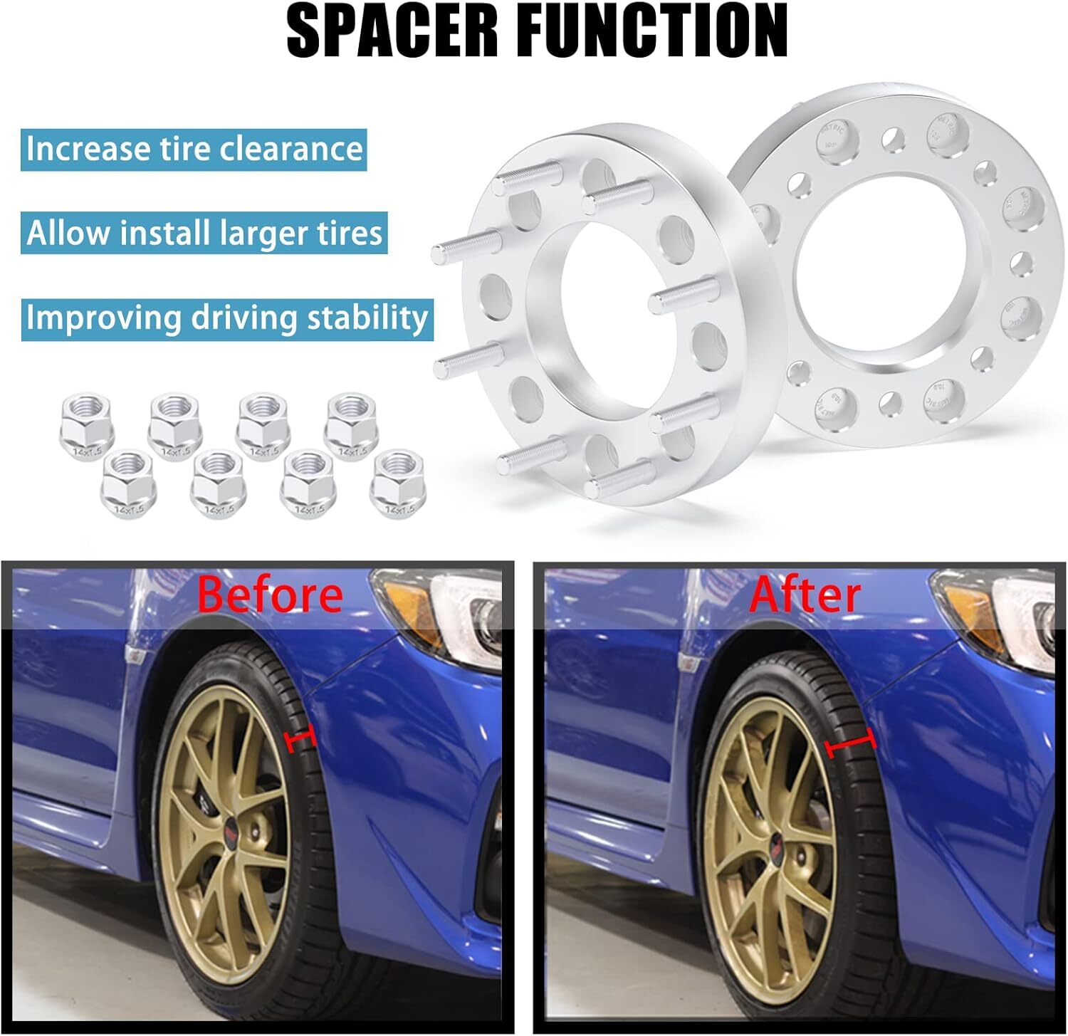 8×6.5 to 8×180 Wheel Spacers 1.5″(38mm) Bore 117mm with M14x1.5 Studs for Chevy