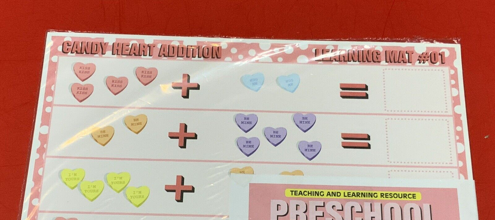 Candy Heart Addition – Set of 6 Learning Mats / Cards – Laminated Activity