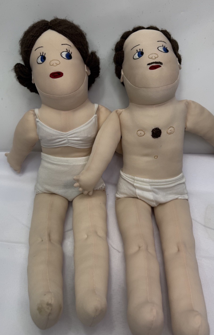 Vintage Teach A Bodies Man And Woman Anatomically Correct Plush Dolls W/clothes