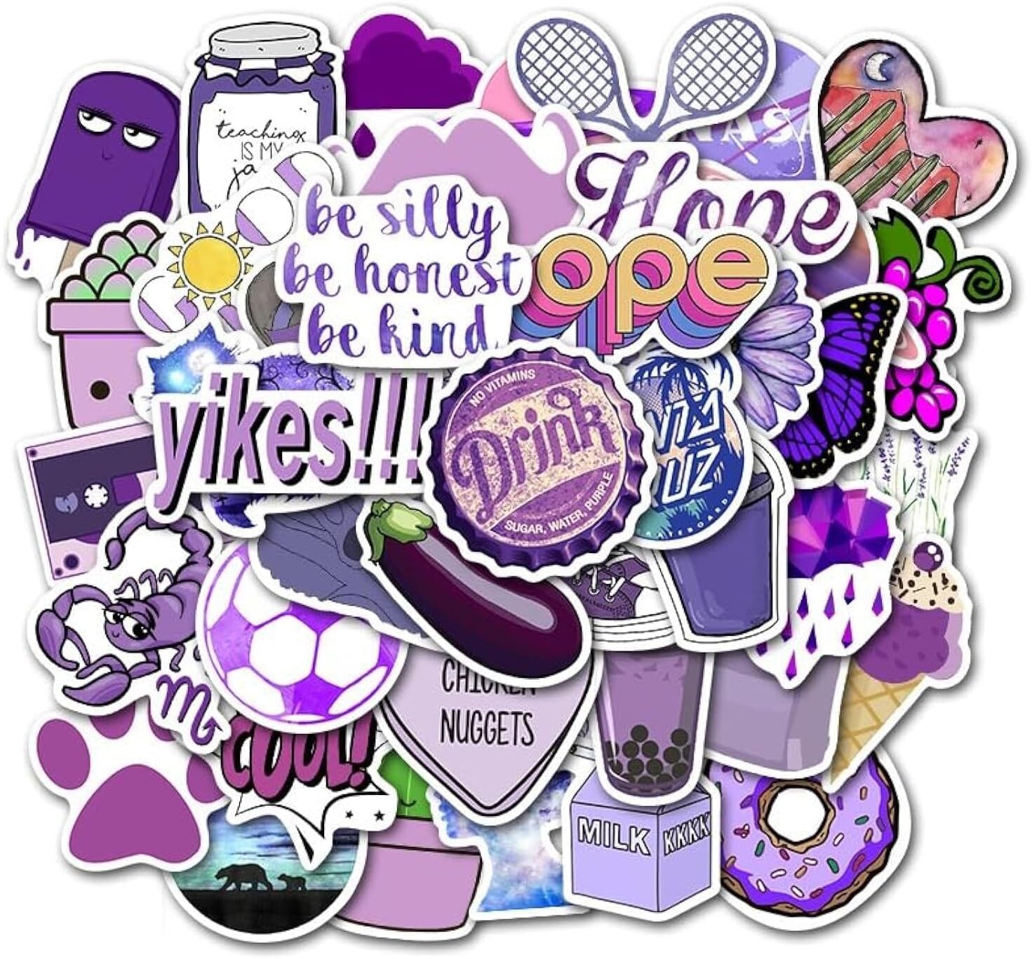 Girl’s Purple Aesthetic Stickers Waterproof Cute Stickers 50 PCS Water Bottle