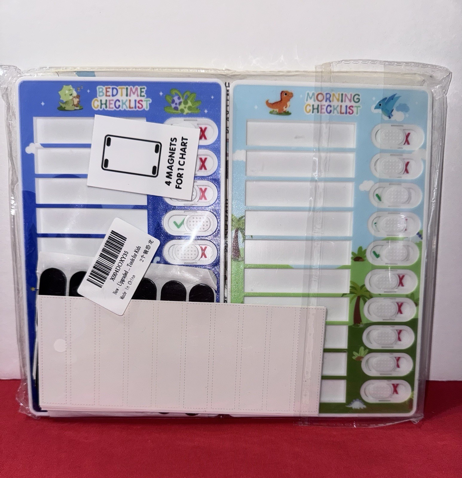 2-in-1 Morning & Bedtime Routine Magnetic Chore Chart Checklist Set w/ Marker