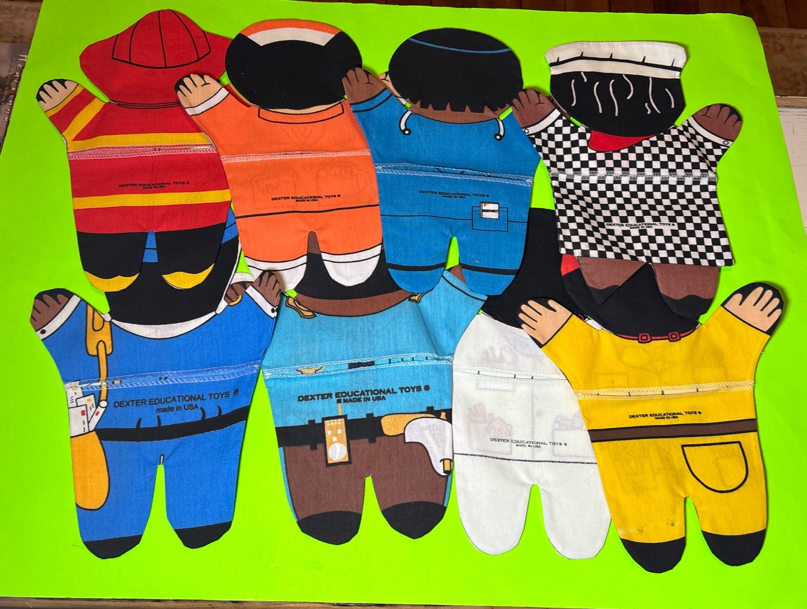 Lot Of 8 Vintage Dexter Educational Toys Hand Puppets Occupations Multicultural