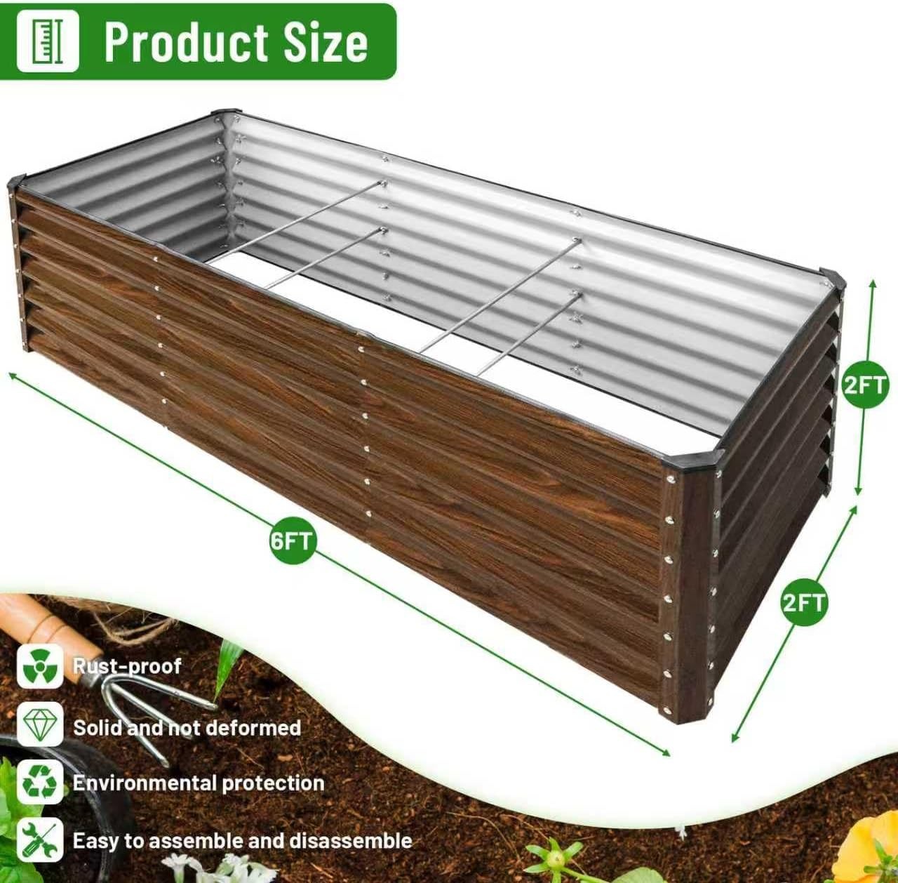 2-Pack 6x2x2FT Galvanized Raised Garden Bed Kit Metal Planter Box Planting