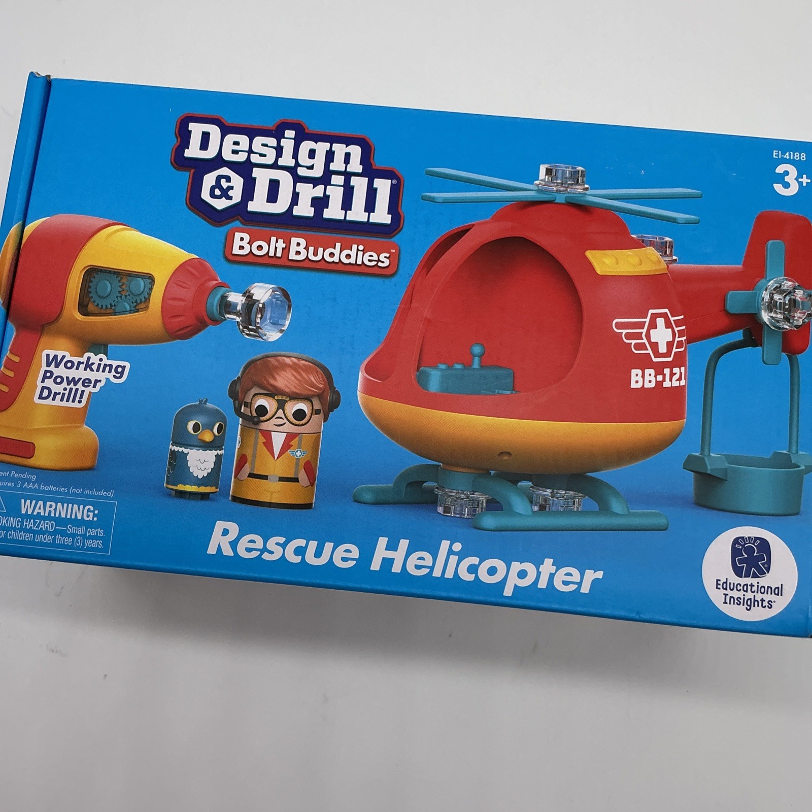NEW Educational Insights Design & Drill Bolt Buddies Rescue Helicopter Toy Set