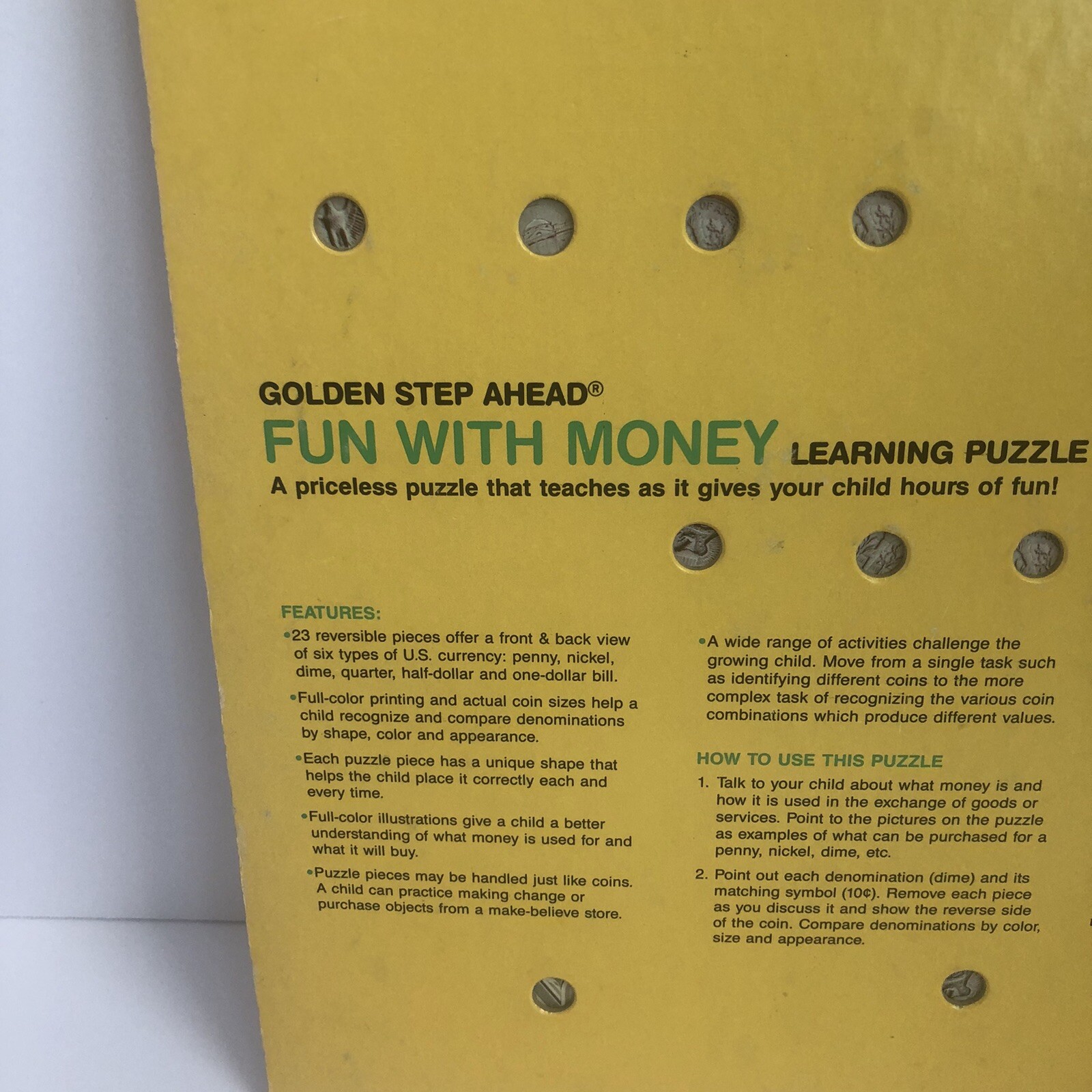1985 Vintage Golden Step Ahead Learning Puzzle Fun with Money 4739-1