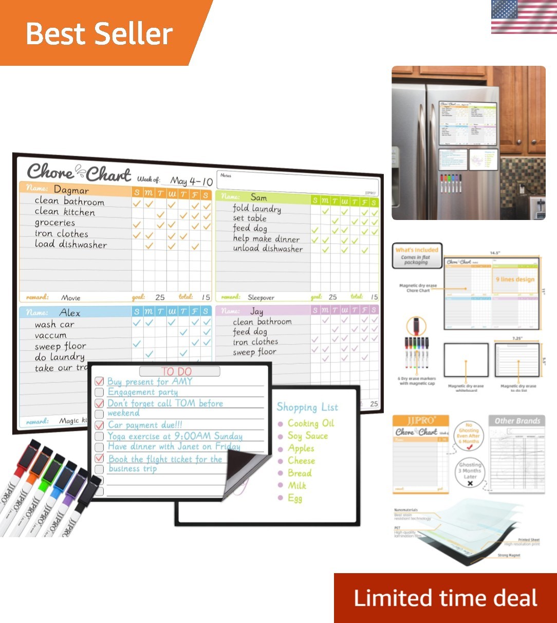 Magnetic Dry Erase Chore Chart Set for Fridge-Used for Multiple Kids-One Chor…