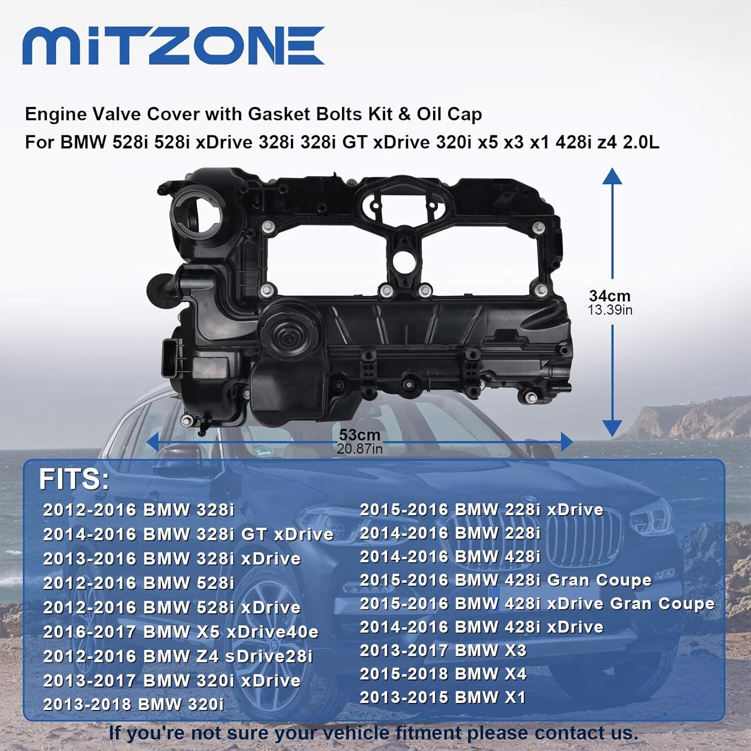 Normal MITZONE N20 Engine Valve Cover with Gasket Bolts Kit, Oil Cap for BMW