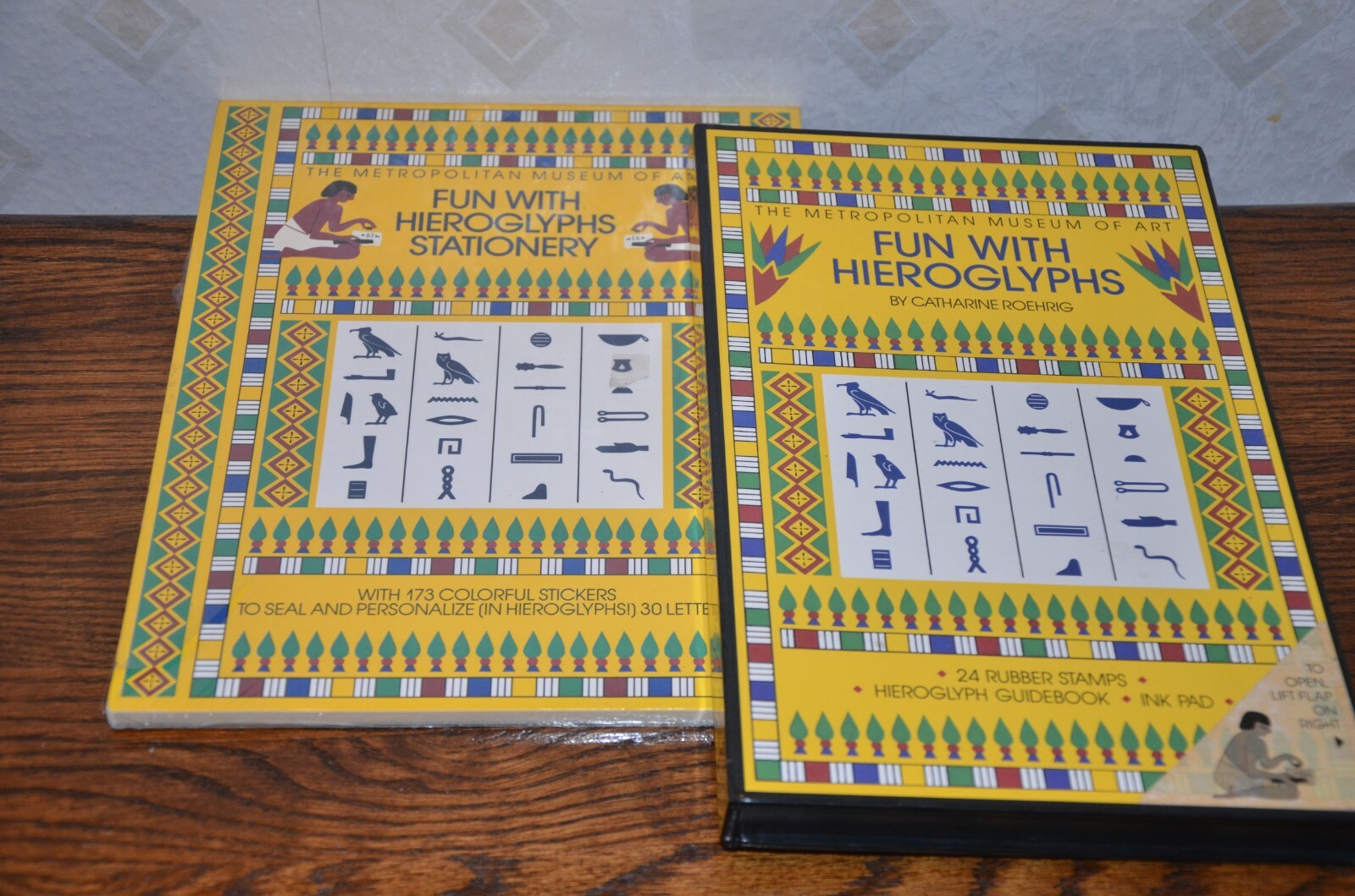 Fun With Hieroglyphs guidebook, ink pad, 24 rubber stamps & stationery pkg