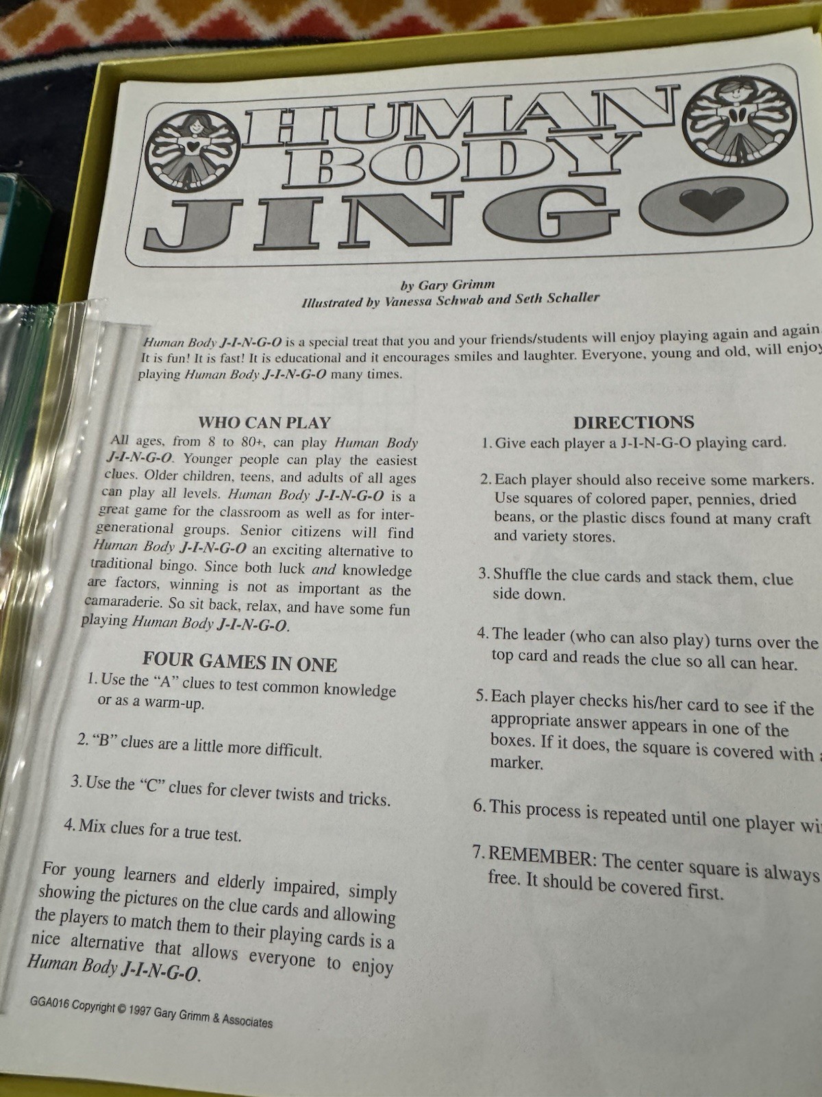JINGO Human Body Bingo Educational Game by Gary Grimm School Homescho