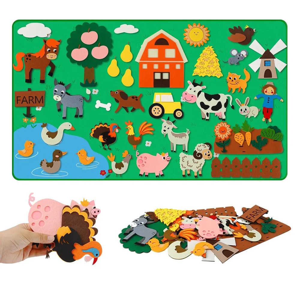 Kids Farm Animals Felt Story Board Set Toddler Storytelling Wall Hanging Toy