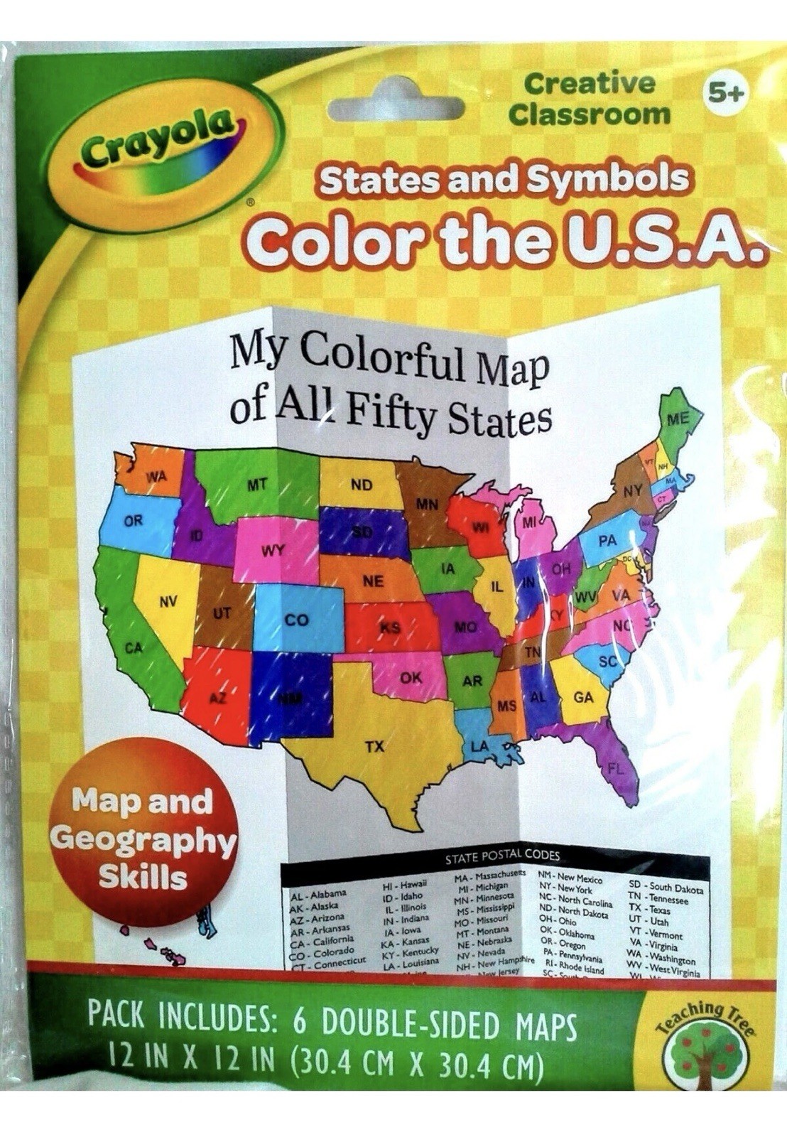 Crayola States & Symbols Color The USA Map 12″ x 12″ Classroom Geography Ages 5+