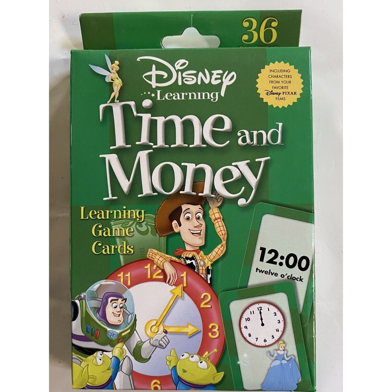 Set Of 4 Disney and 1 Barbie Early Learning Game Cards Words Time Money Colors