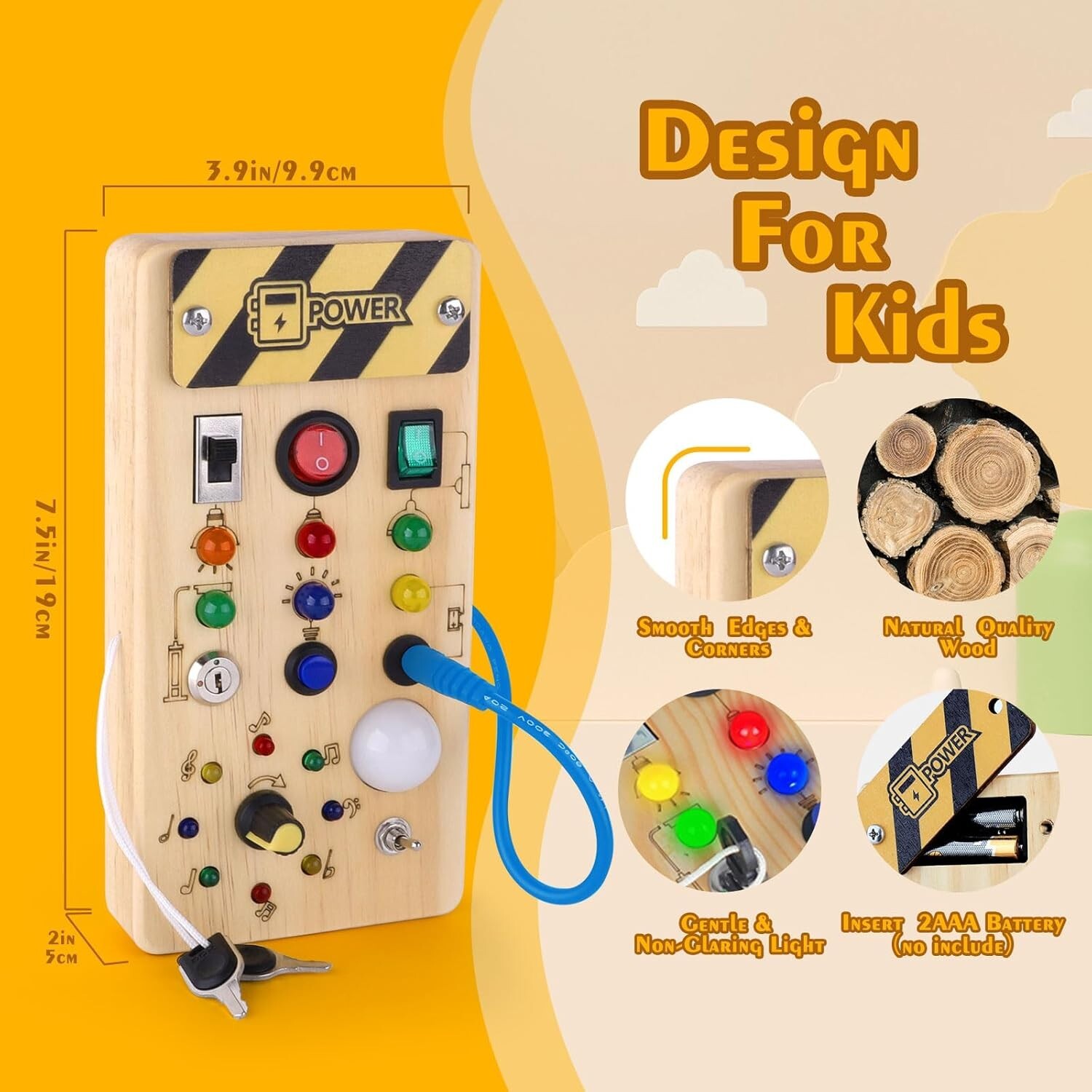 Handcrafted Montessori Busy Board for Ages 1+, 8 LED Lights for Sensory Learning