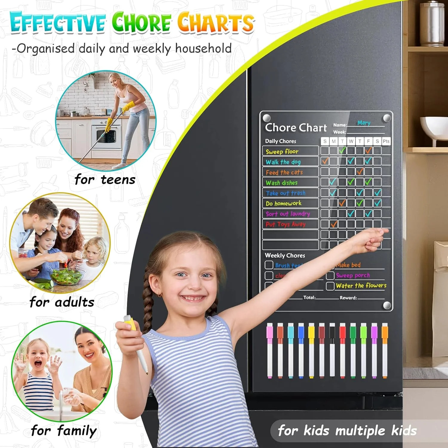 Acrylic Magnetic Chore Chart for Kids,Chores Chart for Fridge Refrigerator,Dry E