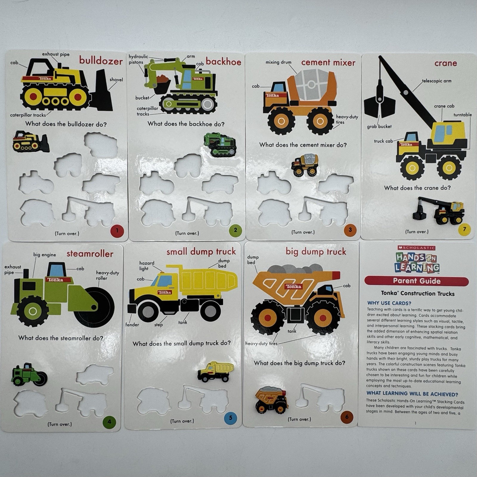 Tonka Construction Trucks Book Hands On Learning 7 Stacking Cards Hasbro Age 2-5