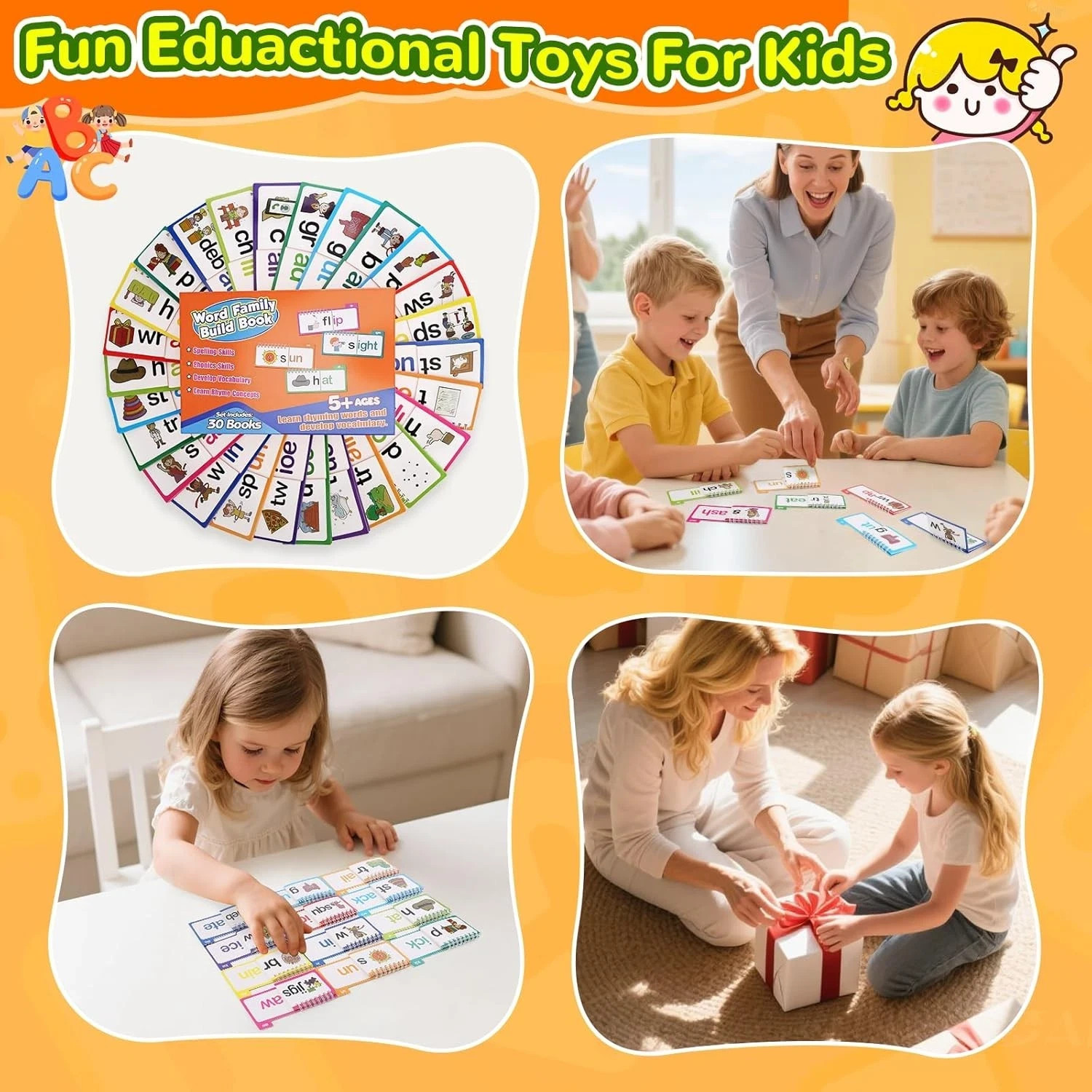 30PC Word Family Phonics Flip Books Set Kids Reading Learning Homeschool New