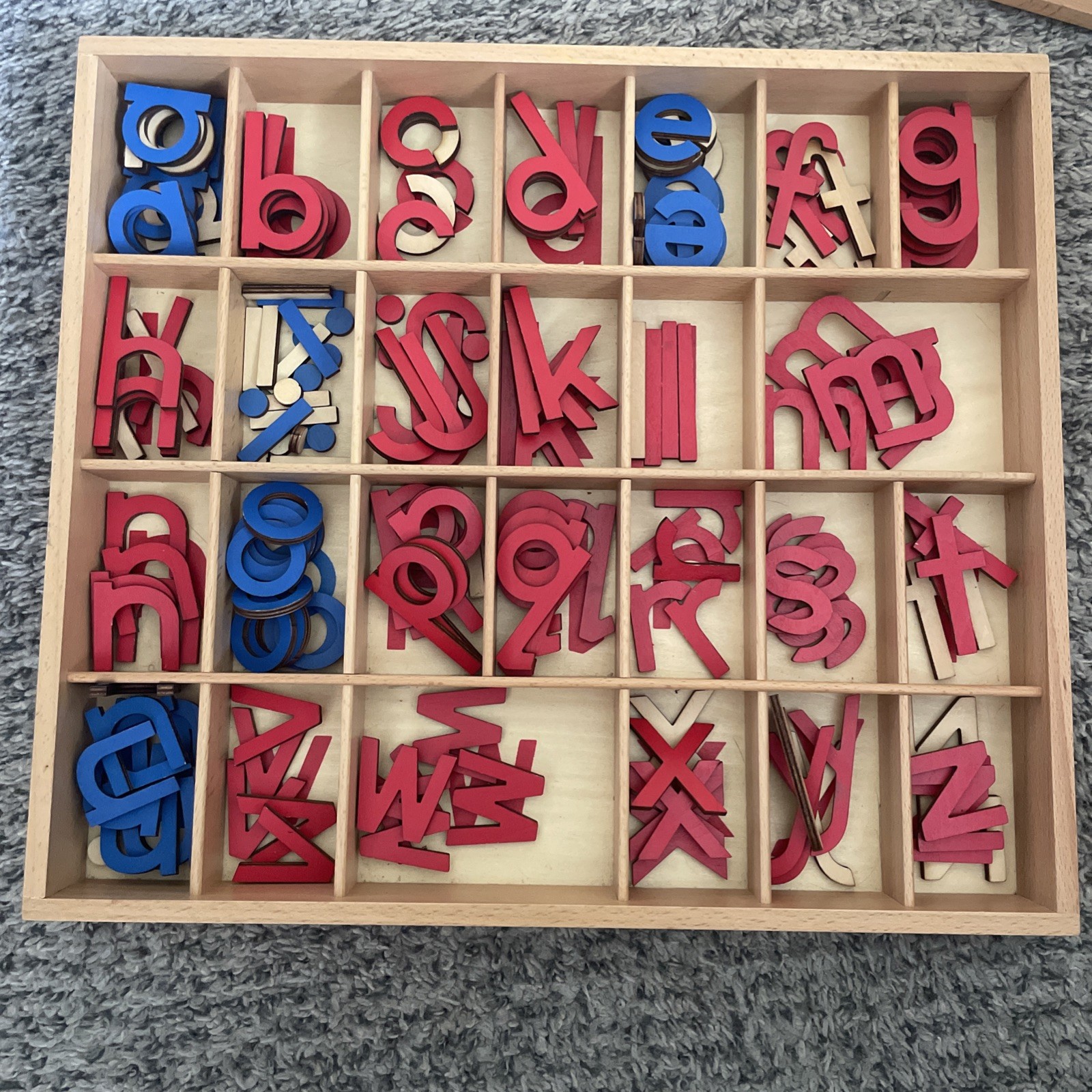 Montessori Wooden Movable Alphabet Medium Lowercase & wooden Box
