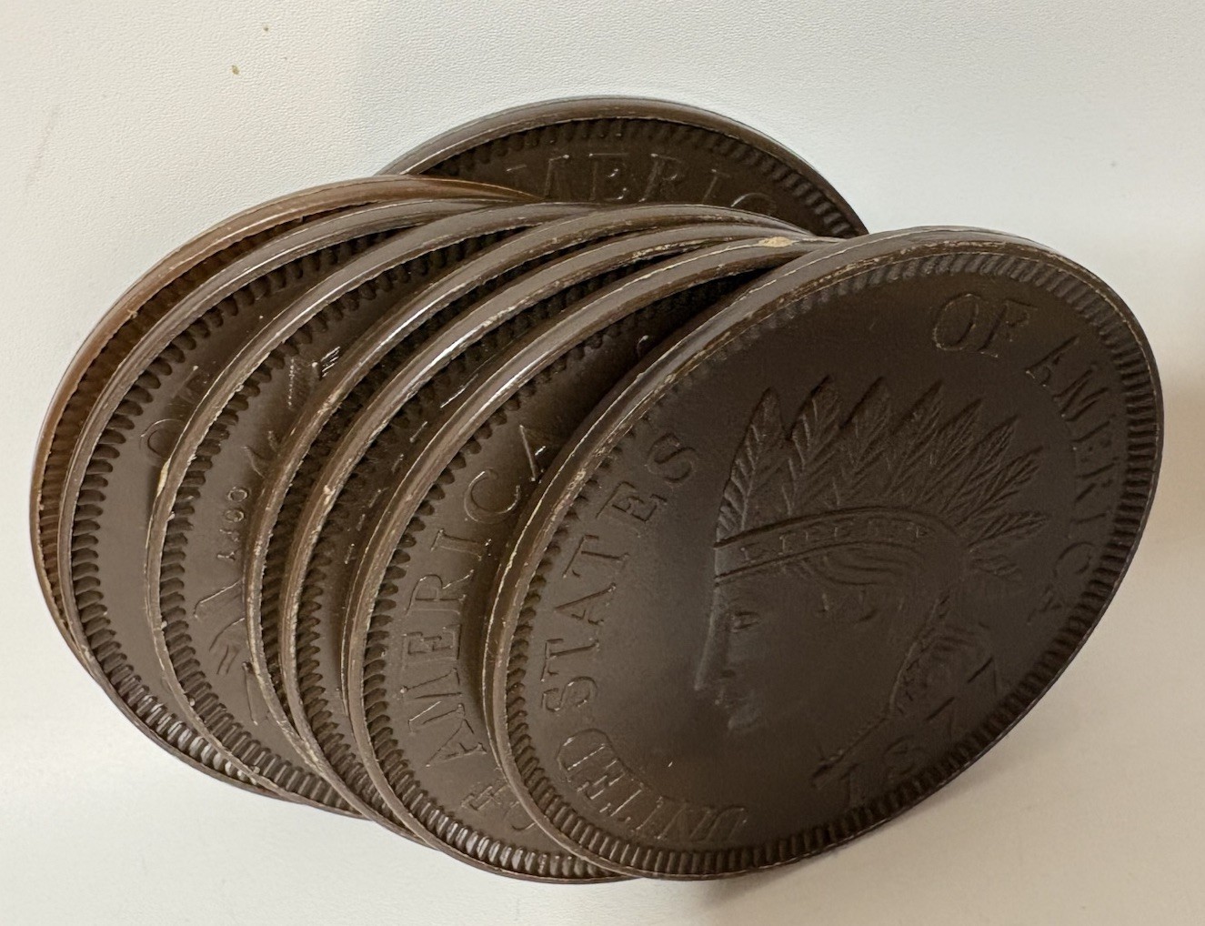 3″ 1877 Indian Head Penny Plastic Play Money Cent Lot Of 8