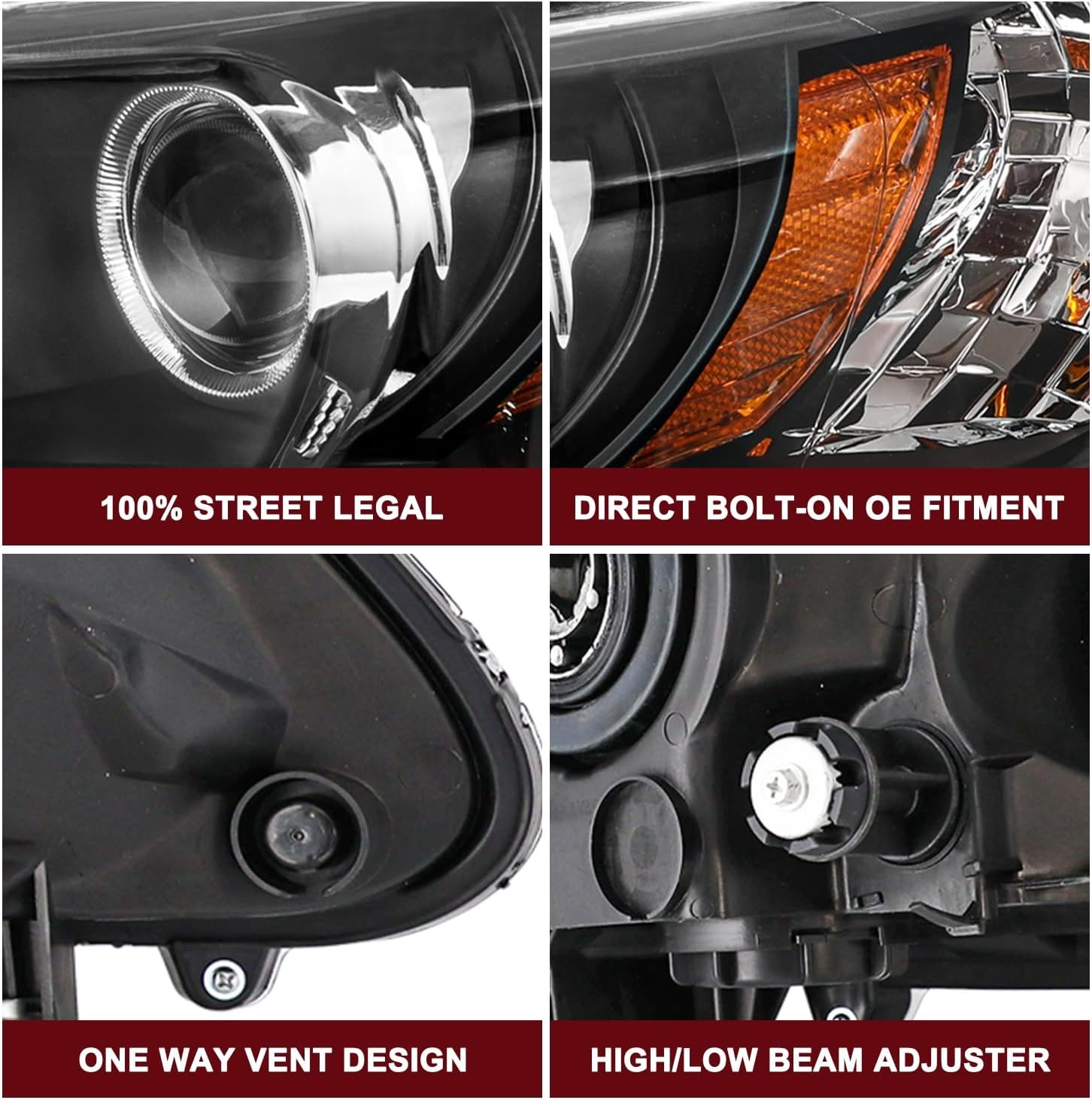 13-15 Honda Accord Sedan Headlight Assembly Pair Black Projector Housing & Amber