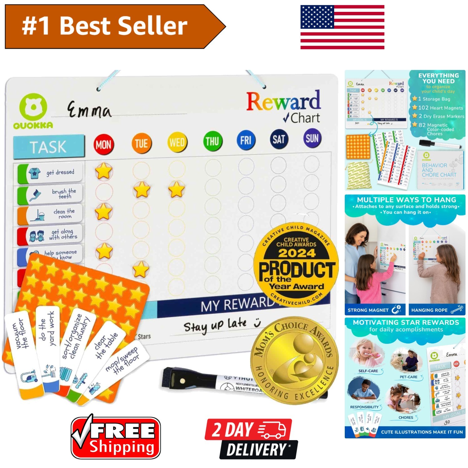 Durable Magnetic Behavior Chart for Kids – Includes 84 Chore Magnets & Marker