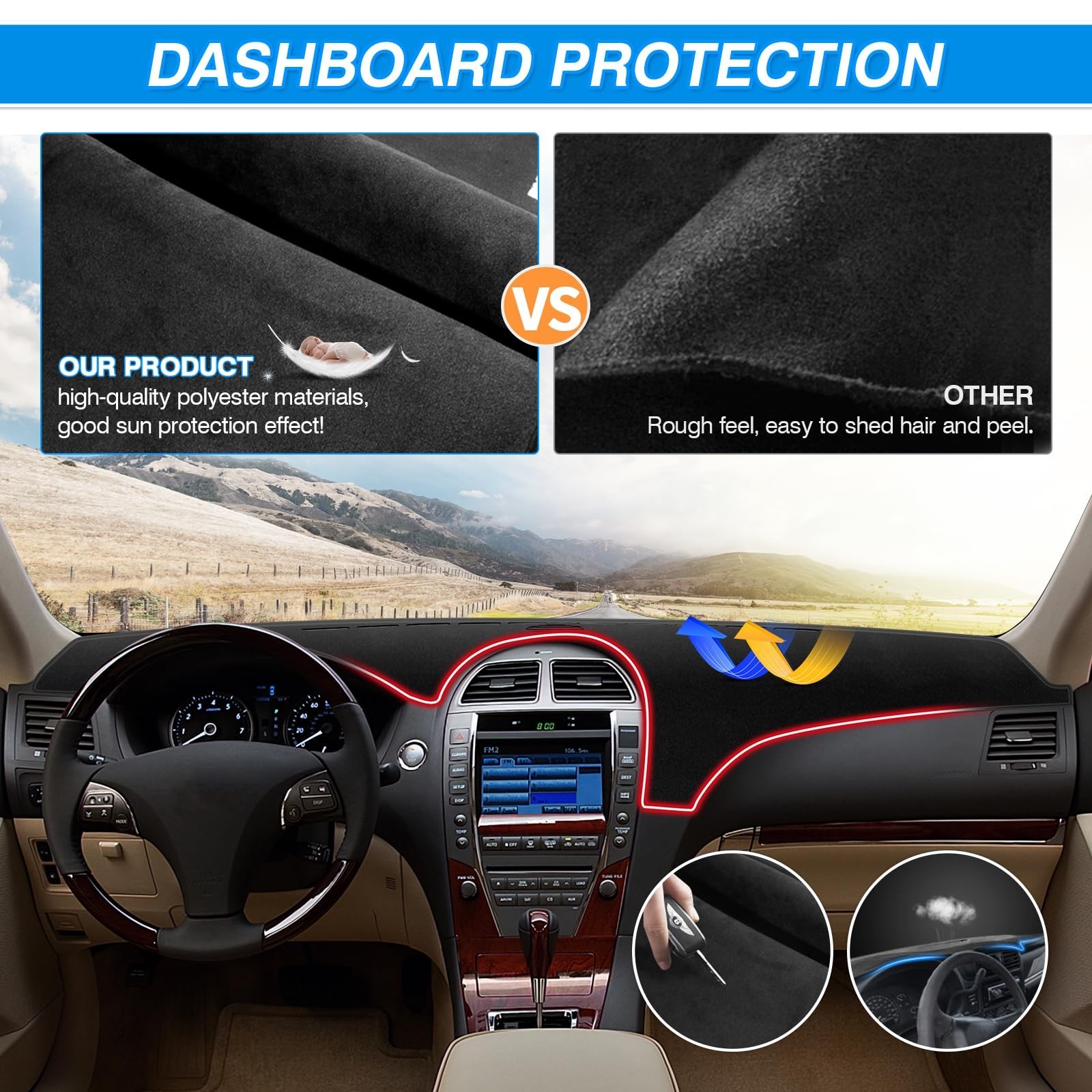 CARTIST Dash Cover Custom Fit for Lexus ES ES240 ES350 2007-2012 Dashboard Co…