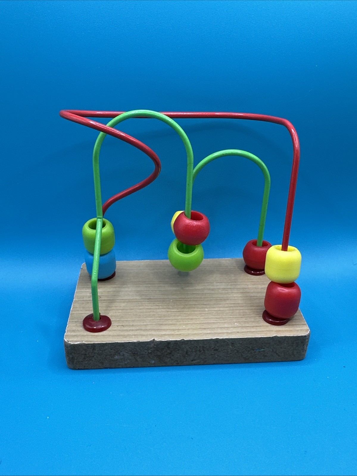 Wooden Bead Maze Small 4.5 x 2.5 x 4.5” Fine Motor Sensory Activity Toy Colorful